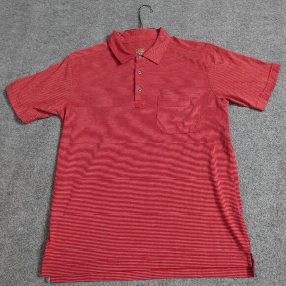 Stio Mens Polo Shirt S Red Striped Front Pocket Poly Blend - Picture 1 of 6